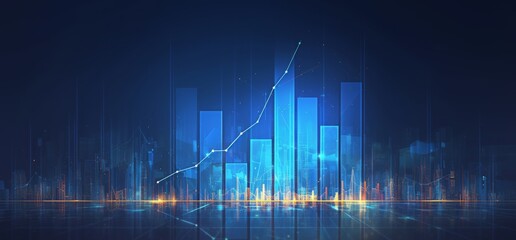 Naklejka premium Upward-Trending Blue Graph Indicating Financial Success on a Dark Background, Symbolizing Growth and Achievement with Copy Space