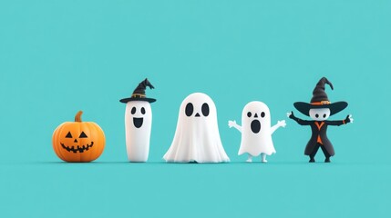 Halloween costume contest flat design, front view, competition theme, 3D render, Splitcomplementary color scheme