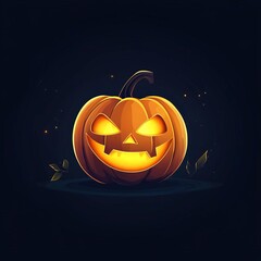 Jackolantern glowing in the dark flat design, top view, horror theme, animation, vivid