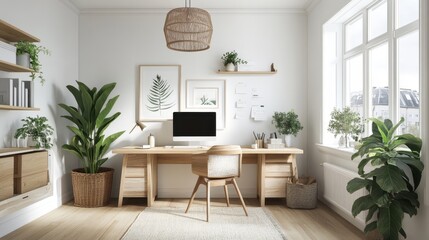 Fototapeta premium Minimalist Home Office with a Natural Aesthetic