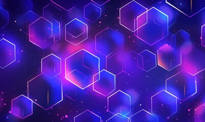 an Abstract Background with Dark Blue and Purple Colors, Featuring Geometric Shapes and Glowing Lines Representing Blockchain Technology 