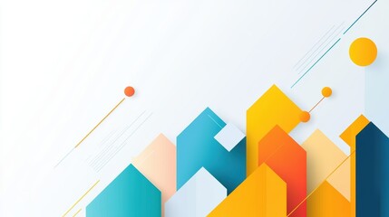 A creative infographic chart with multi-colored, geometric shapes displaying data in a modern, abstract style, Abstract, Clean lines, Vector Art