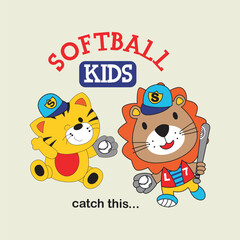 softball kids arena design cartoon vector illustration for print