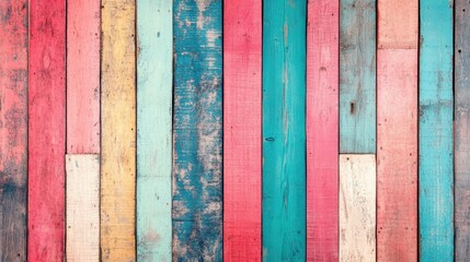 A vibrant display of weathered wood planks in assorted colors creating a rustic and inviting atmosphere perfect for creative backgrounds