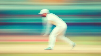 A bowler skillfully delivers a fast strike, showcasing speed and technique on the cricket field under bright sunlight