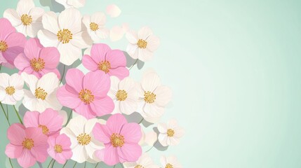 This invitation card showcases a vibrant assortment of pink and white flowers on a calming green background, perfect for celebrations