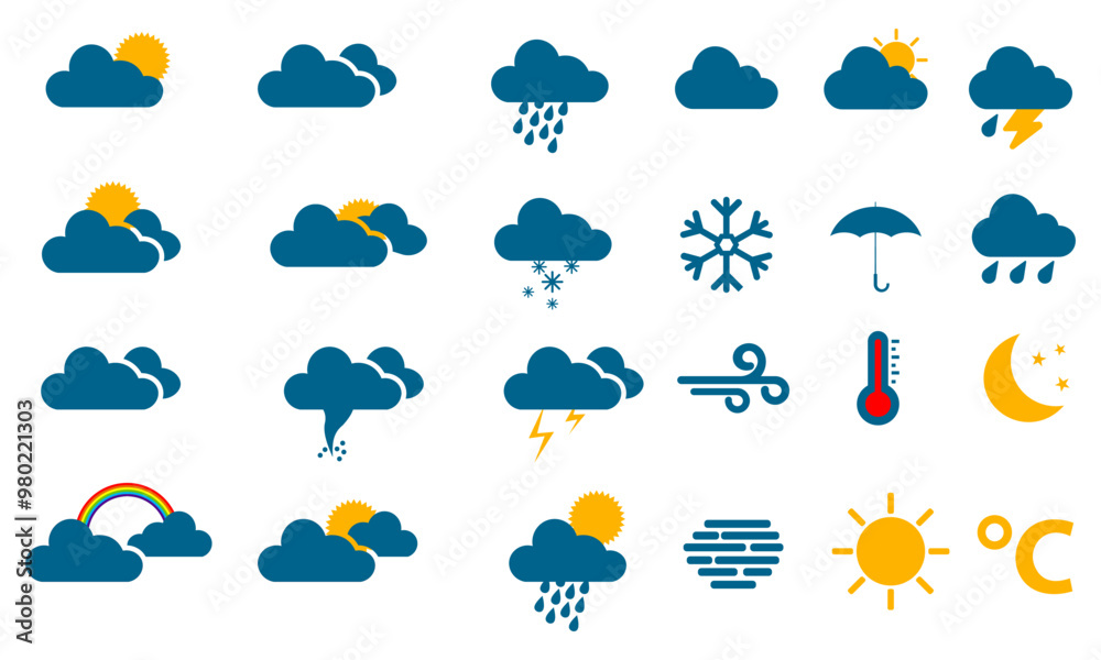 Wall mural modern weather icons set. flat vector symbols on white background.