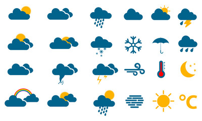 Modern weather icons set. Flat vector symbols on white background.
