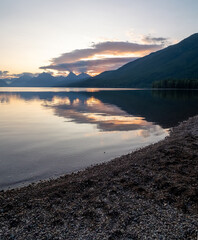 Calm Lake McDonald in Glacier National Park at Dawn