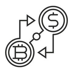 Currency exchange icon, Bitcoin symbol outline icon, editable vector illustration and transparent graphic element. Isolated on white background