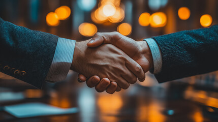 Two men shaking hands in a business setting. Concept of professionalism and trust between the two individuals