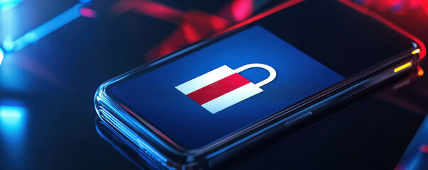 Digital lock icon over a smartphone with a Vote app open vibrant colors highlighting the safety and reliability of mobile voting Photography photorealistic. Election concept