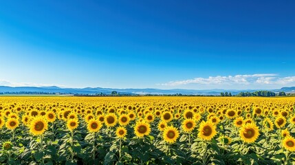 Obraz premium Golden Field of Sunflowers Under a Blue Sky