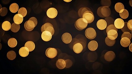 Golden brown shimmering bokeh lights on dark background, abstract background wallpaper suitable for celebration and party theme graphical designs
