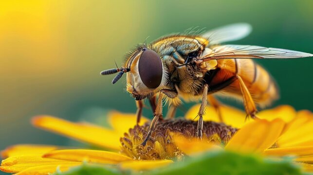 A bee with pollen on its face, landing on a yellow flower.
