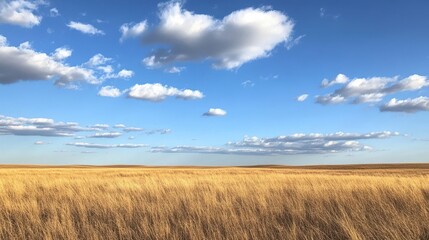 Obraz premium Golden Grass Field Under a Blue Sky