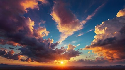 Fototapeta premium Majestic cloudscape sky with orange and blue theme, nature beautiful sky