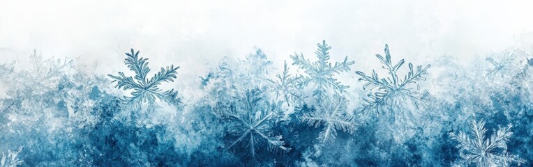 Delicate Winter Snowflakes on a Watercolor Blue Background