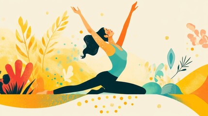 38. A dynamic International Yoga Day banner with a vector illustration of a woman in a yoga pose, incorporating modern design elements and a harmonious color palette