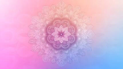 55. A sophisticated round mandala with floral patterns set against a gradient background, featuring a delicate translucent mesh design ideal for a pastel yoga template