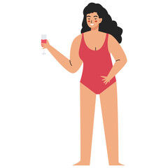 Summer Beach Activities Character Isolated on White Background. Vector Cartoon Illustration