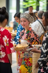 A Multinational Corporation Cultural Exchange Event With Performances And Traditional Food. Attendees Are Experiencing Different Cultures Through Various Activities And Displays