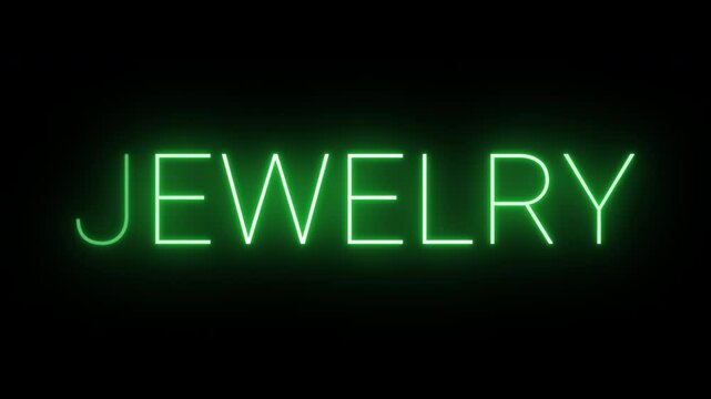 Flickering neon green glowing jewelry text animated on black background