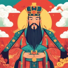 Obraz premium Jade Emperor in flat design, front view, celestial theme, animation, vivid