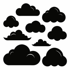 collection of black cloud symbols on a white background, weather icon set