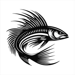 Threadfin fish silhouette vector art illustration.