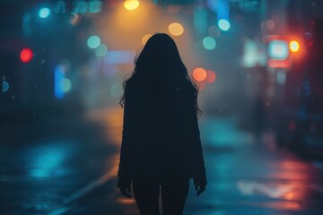 Scared and Alone: A Woman's Night Walk Home Filled with Insecurity and the Fear of Stalker Assaults - Silhouette Concept