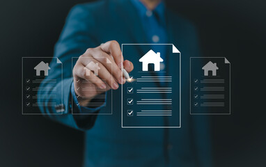 Real estate analysis and checklist for business management concepts, mortgage loans, home...