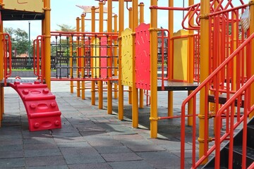 Colorful children's play equipment in the park.