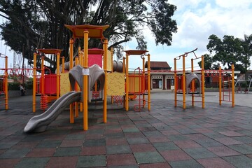 Colorful children's play equipment in the park.