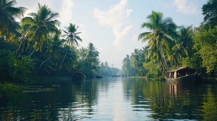 Obraz premium Tranquil Backwaters of Kerala: A Serene Landscape