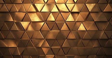 A gold colored wall with triangles on it