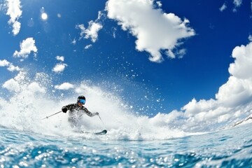 Naklejka premium Adaptive Water Skiing with a Striking Ocean Background on a Sunny Day
