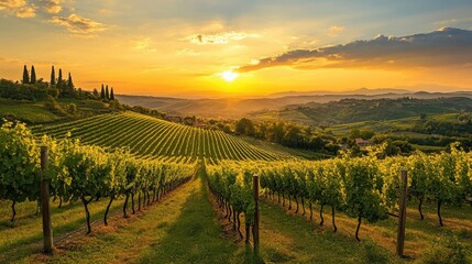 Fototapeta premium Vineyard Sunset Landscape