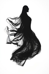 Fototapeta premium Spooky ghost silhouette floating on a white background, sharp black lines with smooth edges