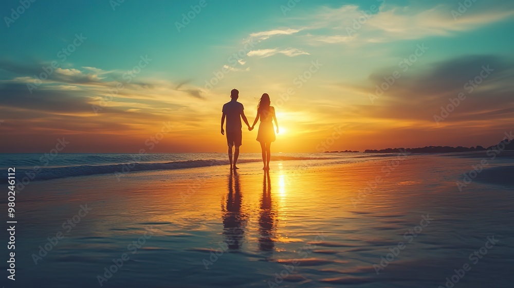 Canvas Prints Silhouette beach and family holding hands in sunset on a holiday or vacation at sea or ocean together Travel love and shadow of people celebrate in support freedom and bonding at night 