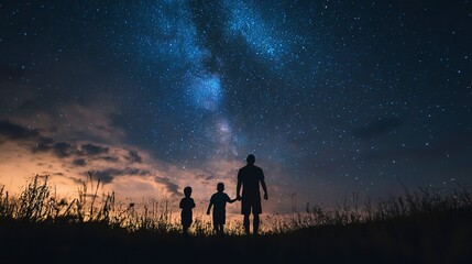 Fototapeta premium Starry night with family shadow