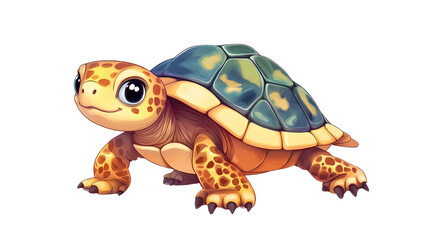 Fototapeta premium A charming cartoon turtle illustration featuring vibrant colors and cute details, perfect for children's materials or nature themes.