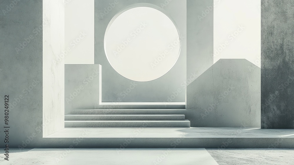 Fototapete 3d abstract geometric shapes in a futuristic scene, offering space for text in a clean, minimalistic