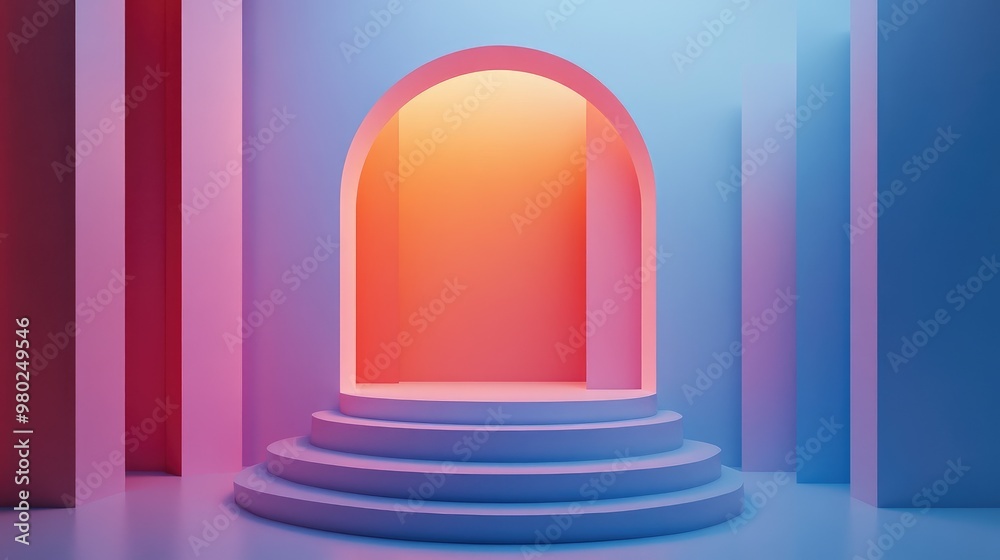 Fototapete 3d rendering of geometric abstract shapes in a futuristic minimalist setting, offering plenty of spa