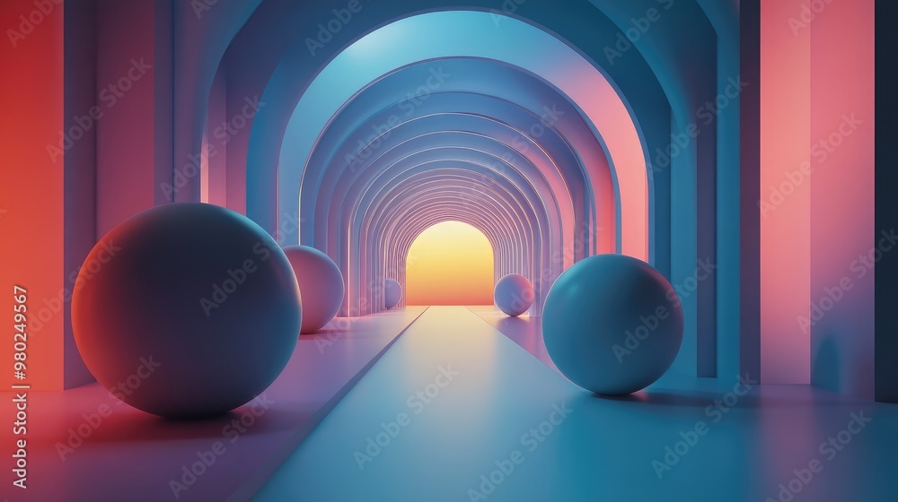 Fototapete 3d rendering of geometric abstract shapes in a futuristic minimalist setting, offering plenty of spa