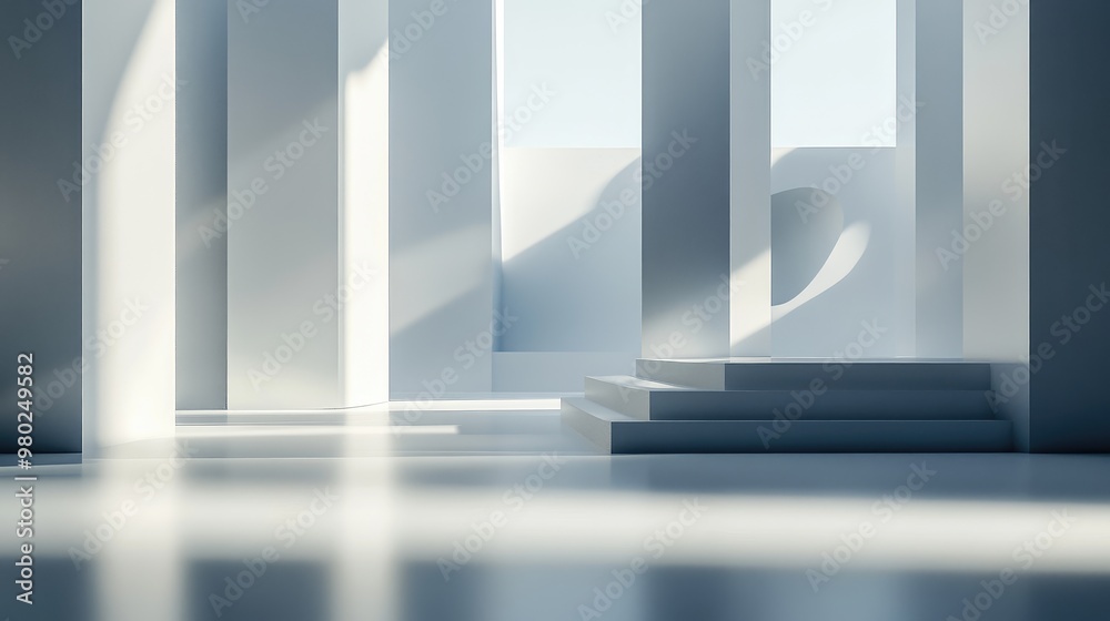 Fototapete 3d rendering of geometric abstract shapes in a futuristic minimalist setting, offering plenty of spa