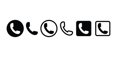 set of phone call telephone icon symbol vector design simple flat black white color illustration isolated