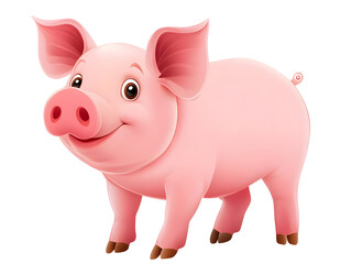Fototapeta premium A cheerful cartoon pig with a big smile, showcasing its cute features and vibrant pink color, perfect for children's illustrations.