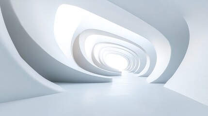 Obraz premium A modern, abstract 3D white tunnel with smooth curves, forming an infinite loop. No people or logos in the scene.