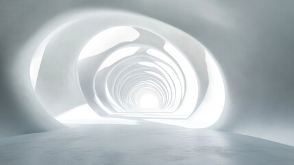 A modern, abstract 3D white tunnel with smooth curves, forming an infinite loop. No people or logos in the scene.